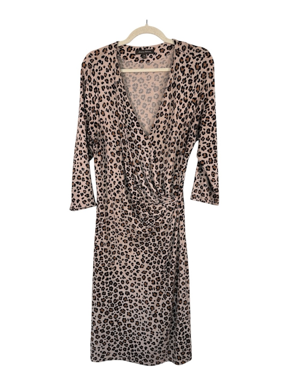 Tommy Bahama Tan Animal Print Faux Wrap Mini Dress Womens M Classic Bodycon